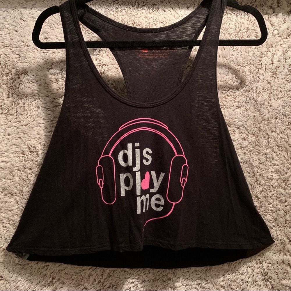 “Dj’s Play Me” crop, loose rave/ party top 🎉  🎶